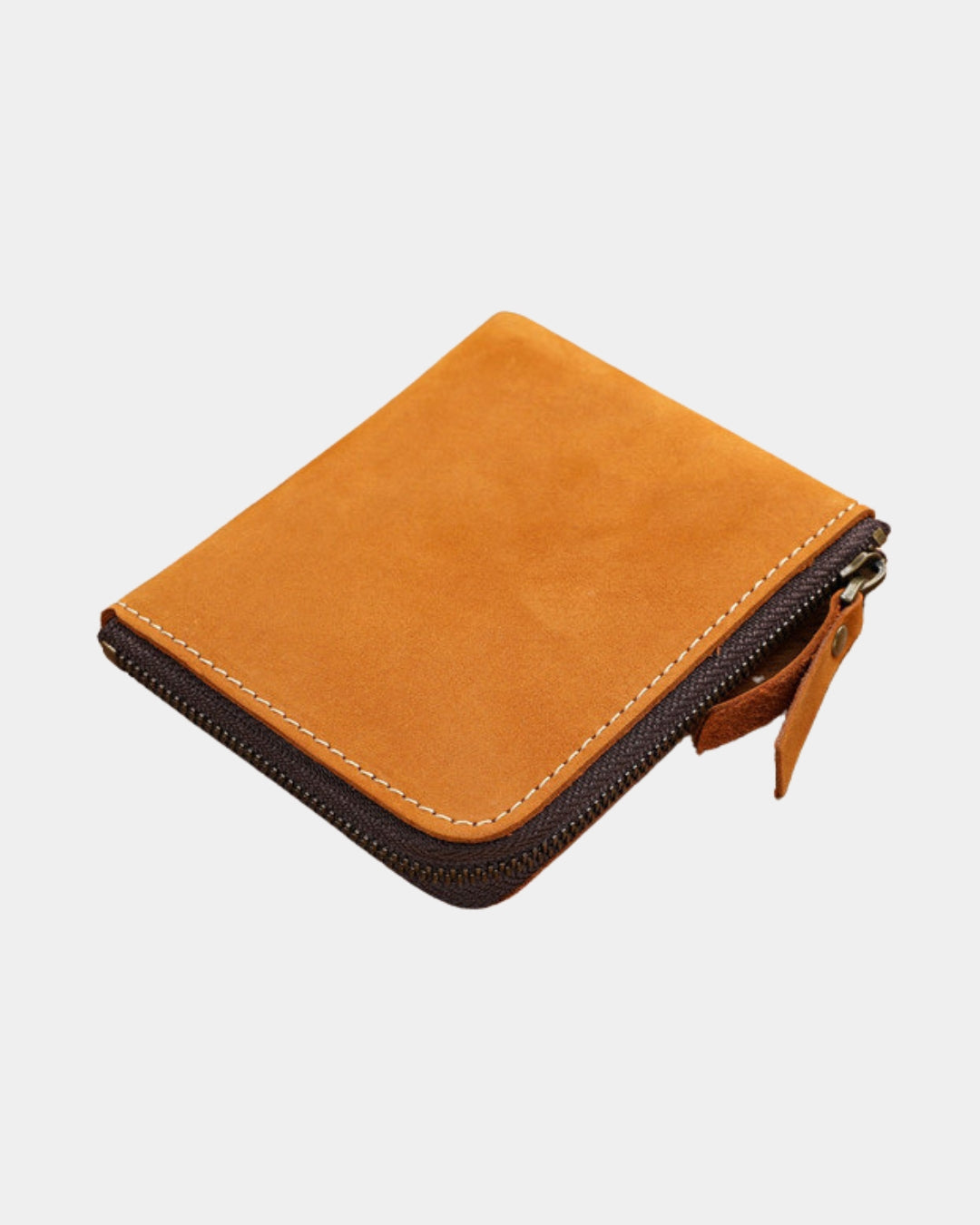 Tan genuine cowhide leather men's wallet with a secure full zip-around closure and compact, minimalist design.
