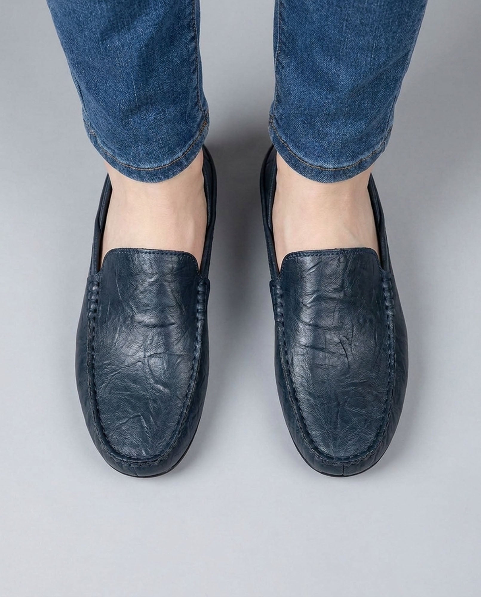 Beckett men's navy leather driving loafers top view