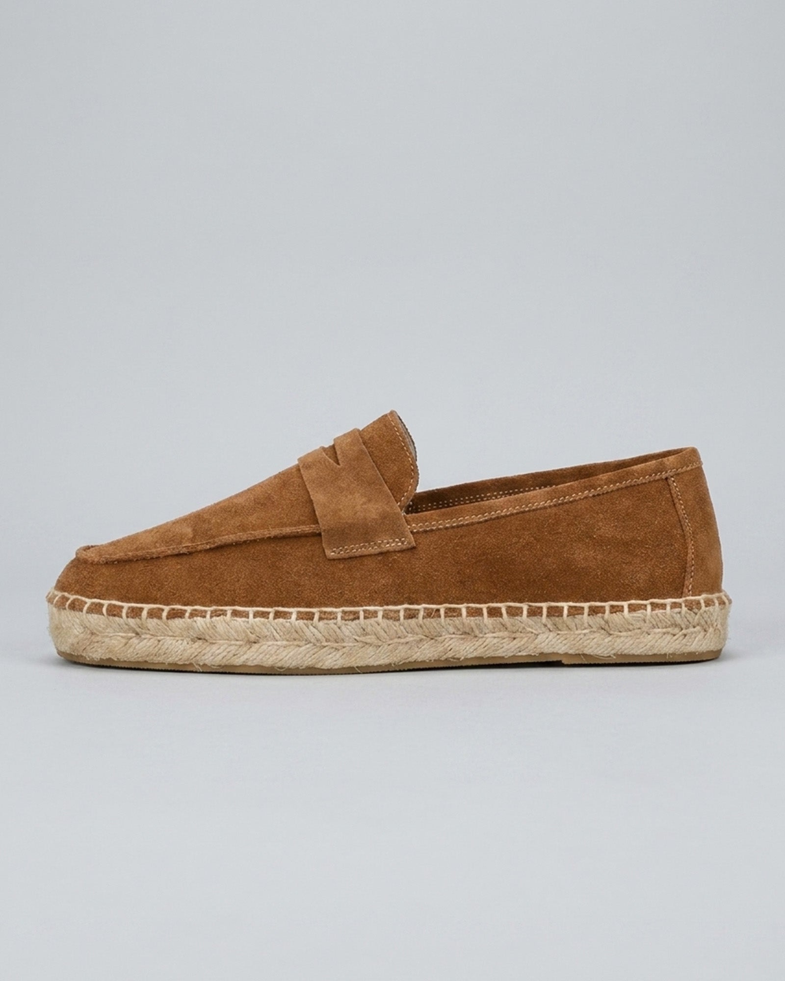 Side view of Cadiz men's camel suede espadrille loafer
