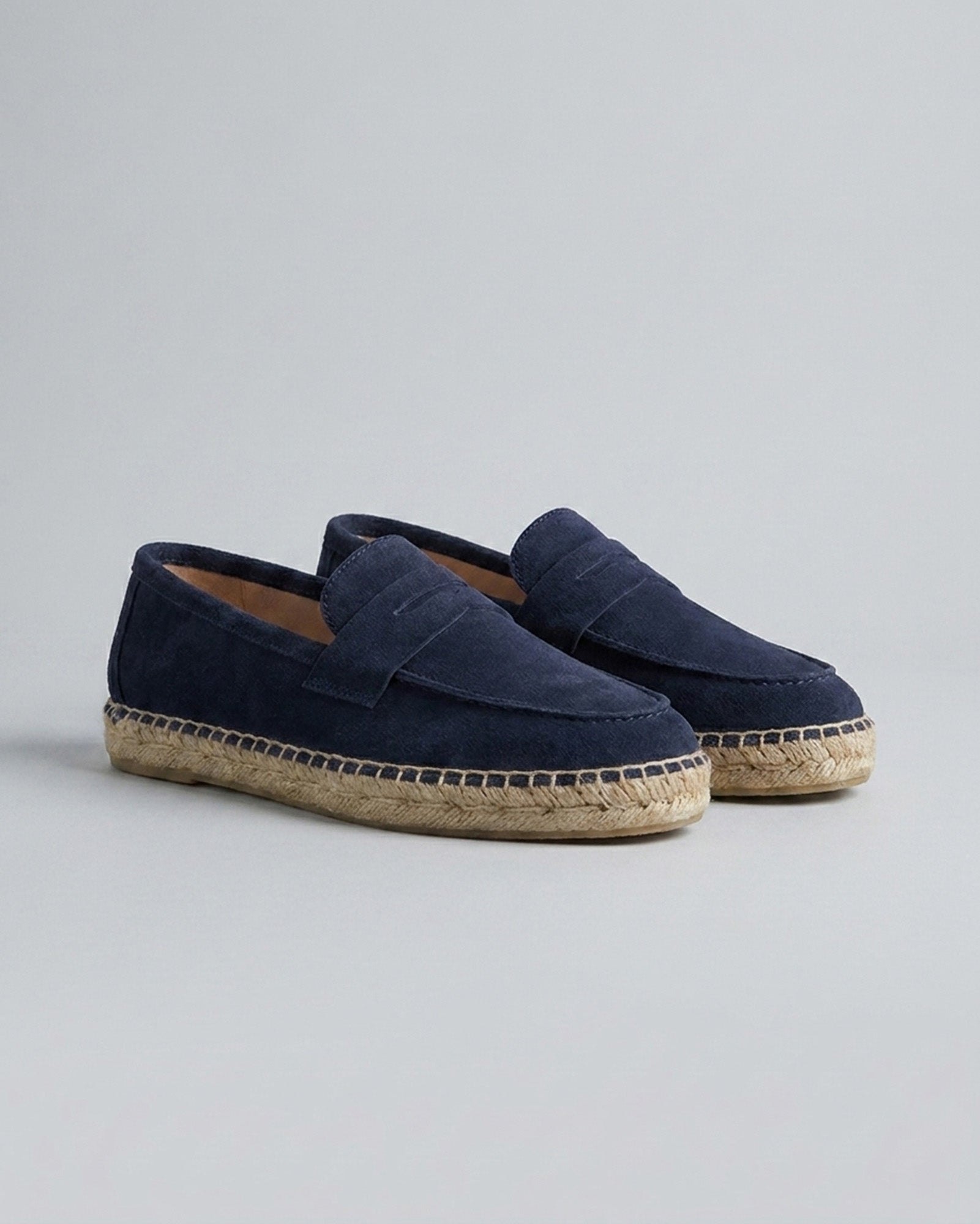 Pair of Cadiz men's navy suede espadrille loafers