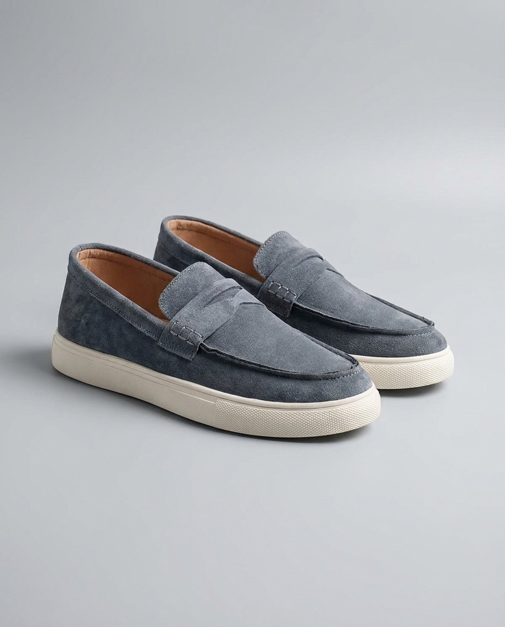 Pair of Dunley men's steel blue penny loafers