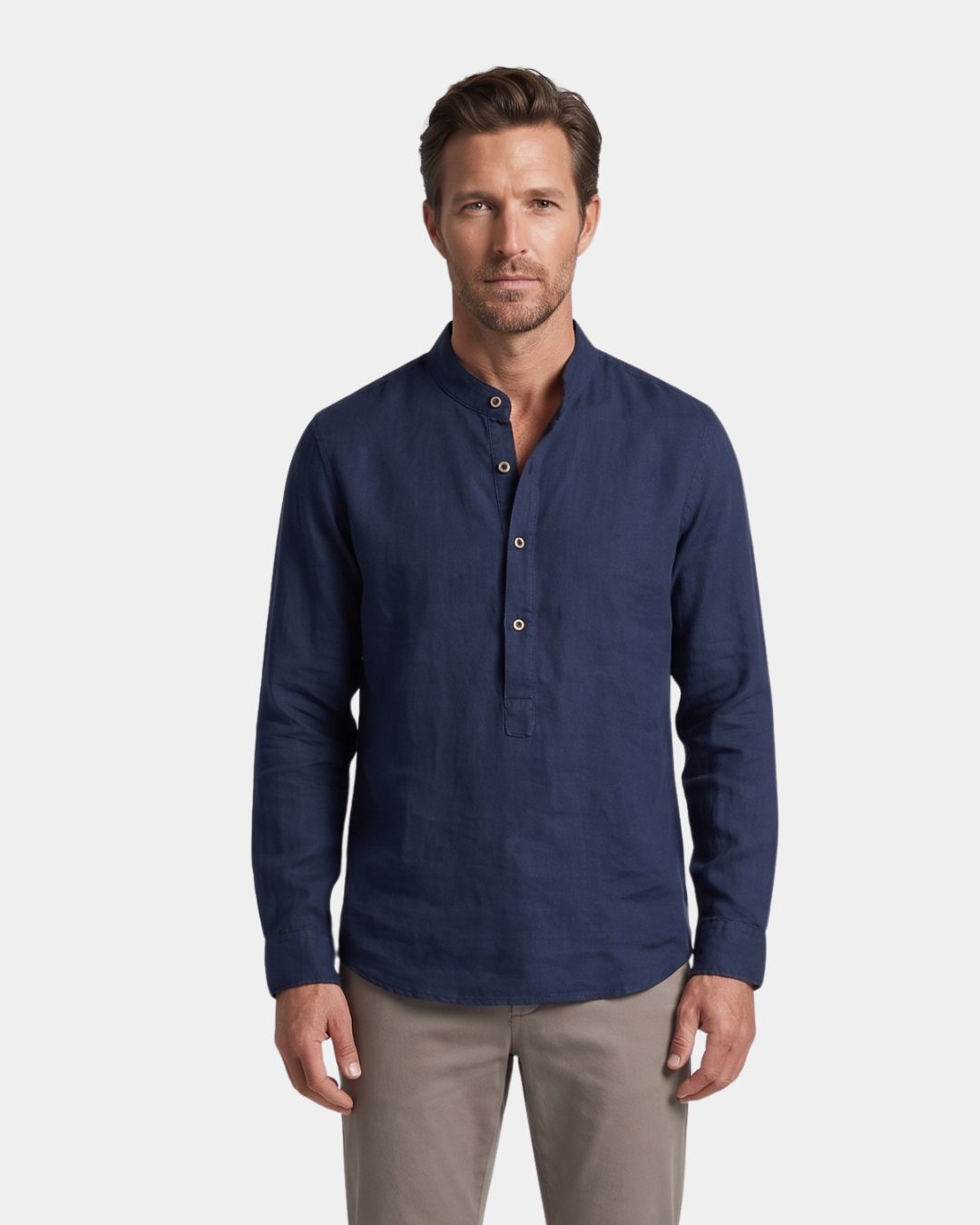 Falmouth Men's Linen Stand Collar Shirt