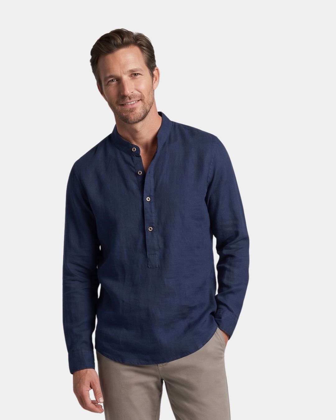Falmouth Men's Linen Stand Collar Shirt