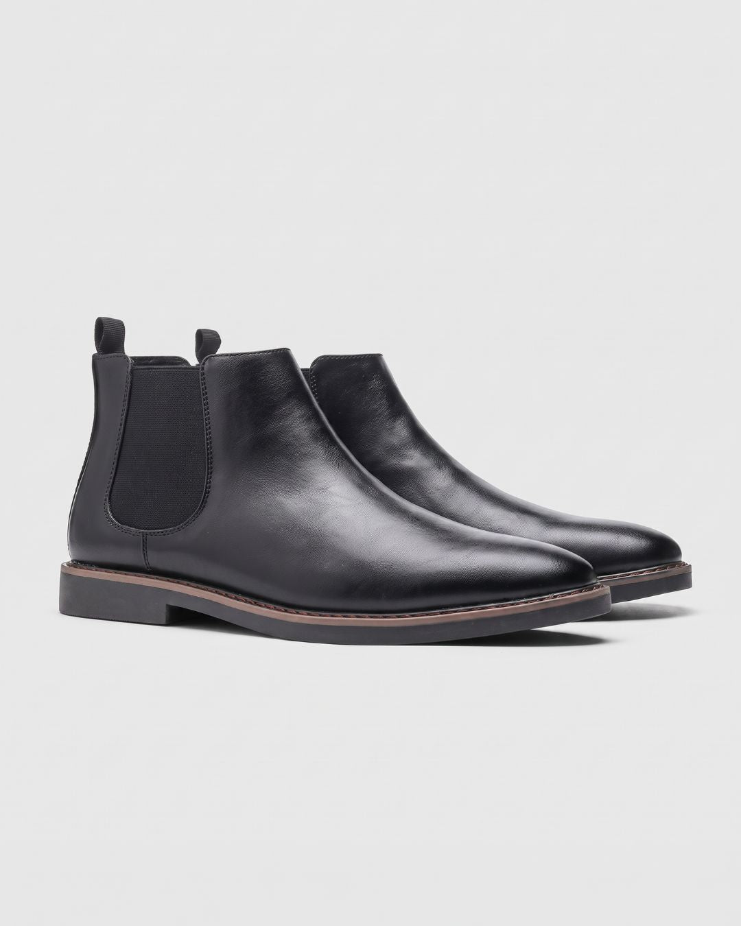 Mens black slip on chelsea boots london style in angle view