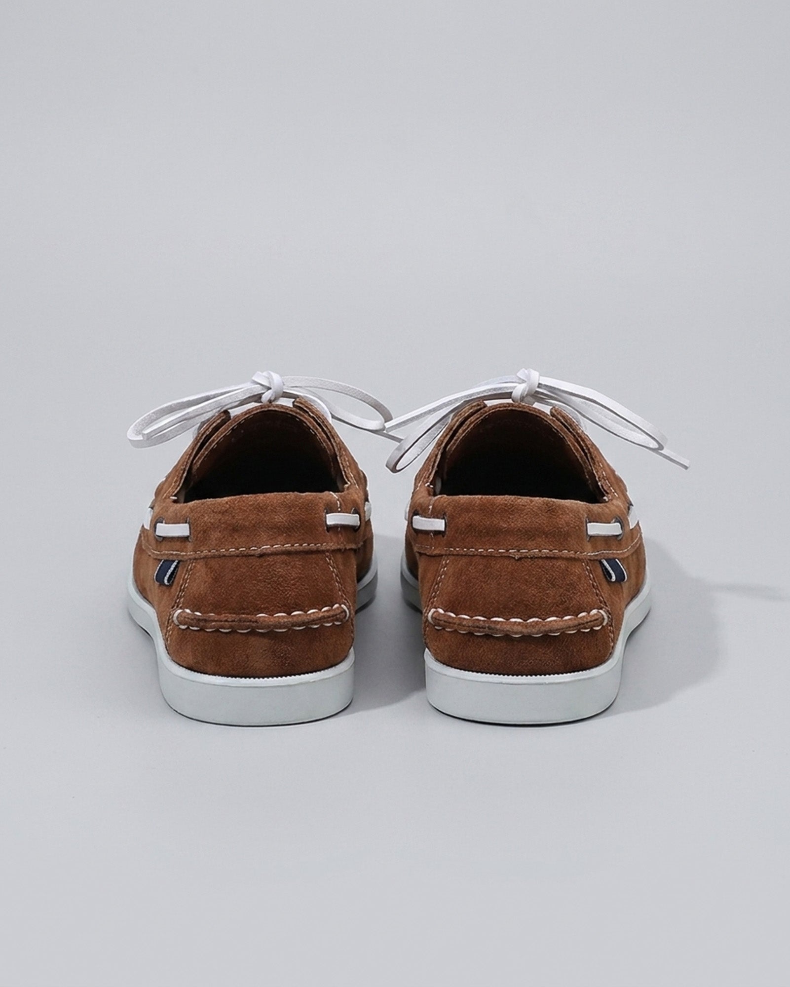 Hudson & Tate Newport Men's Suede Boat Shoe Tan - Rear Studio Shot