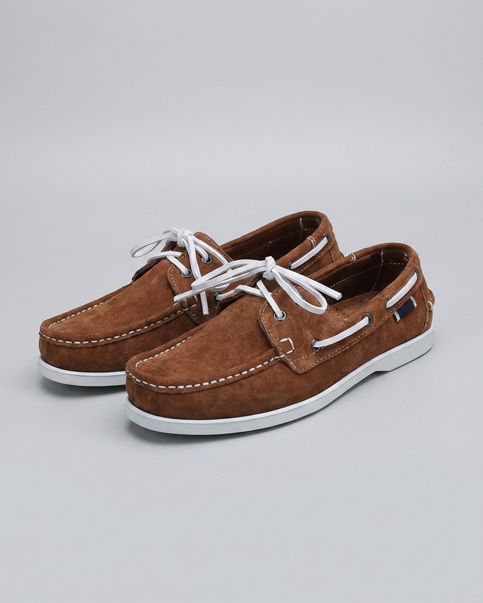 Hudson & Tate Newport Men's Suede Boat Shoe Tan - Paired Studio Shot