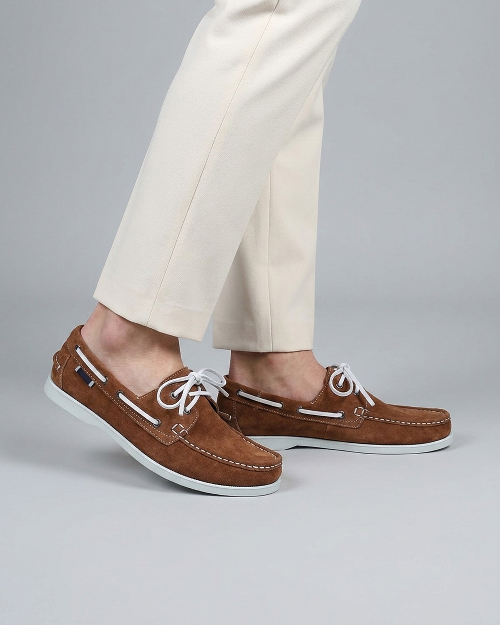 Hudson & Tate Newport Men's Suede Boat Shoe Tan - Lifestyle Shot
