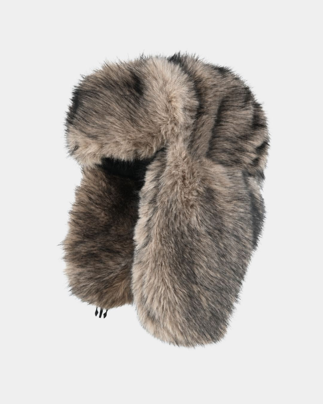 Men's tan and brown plush ushanka trapper hat with soft ear flaps for cold-weather protection.