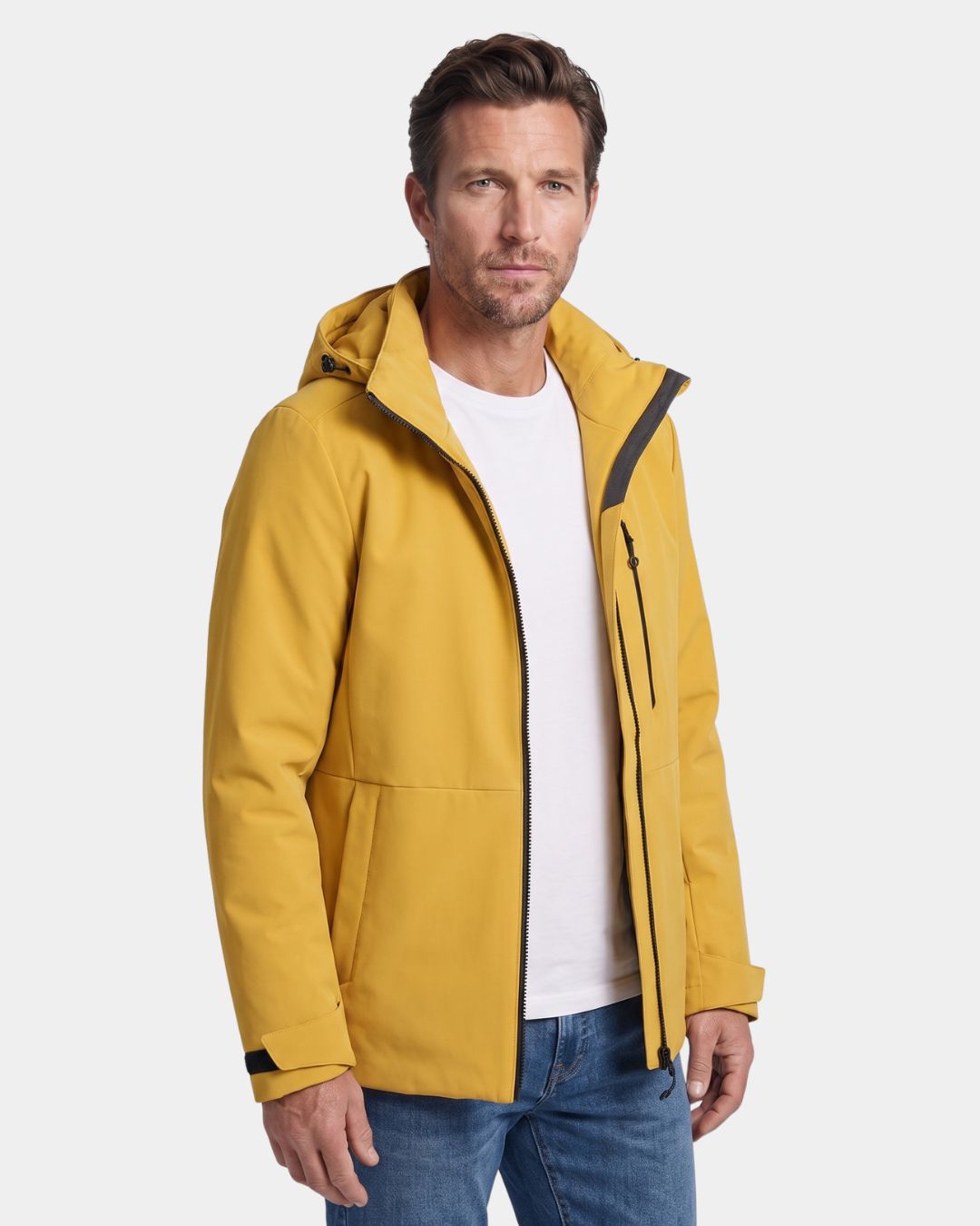 Angled view of Men’s Waterproof Insulated Windbreaker Jacket in yellow