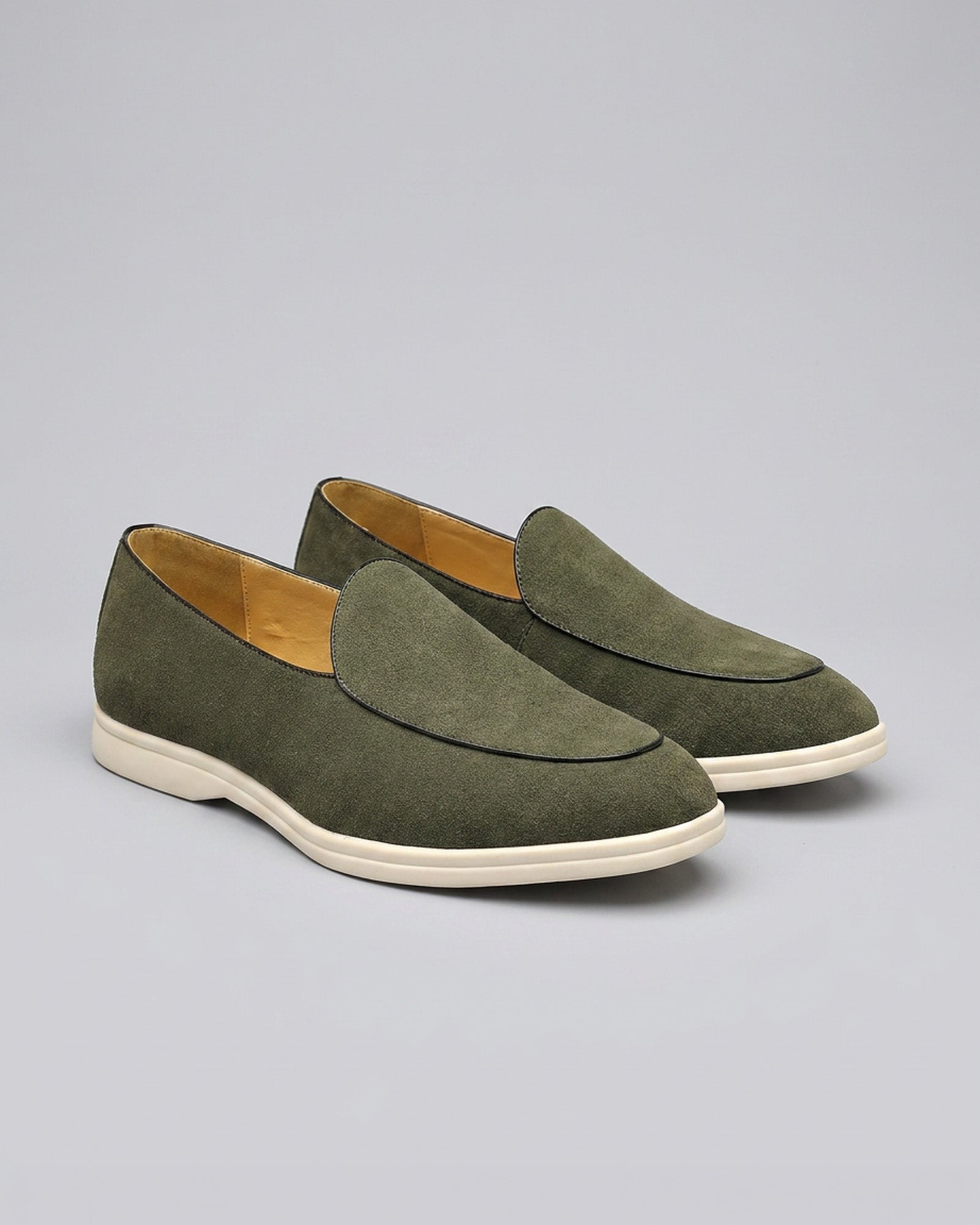 Pair of Milan men's olive suede slip-on loafers