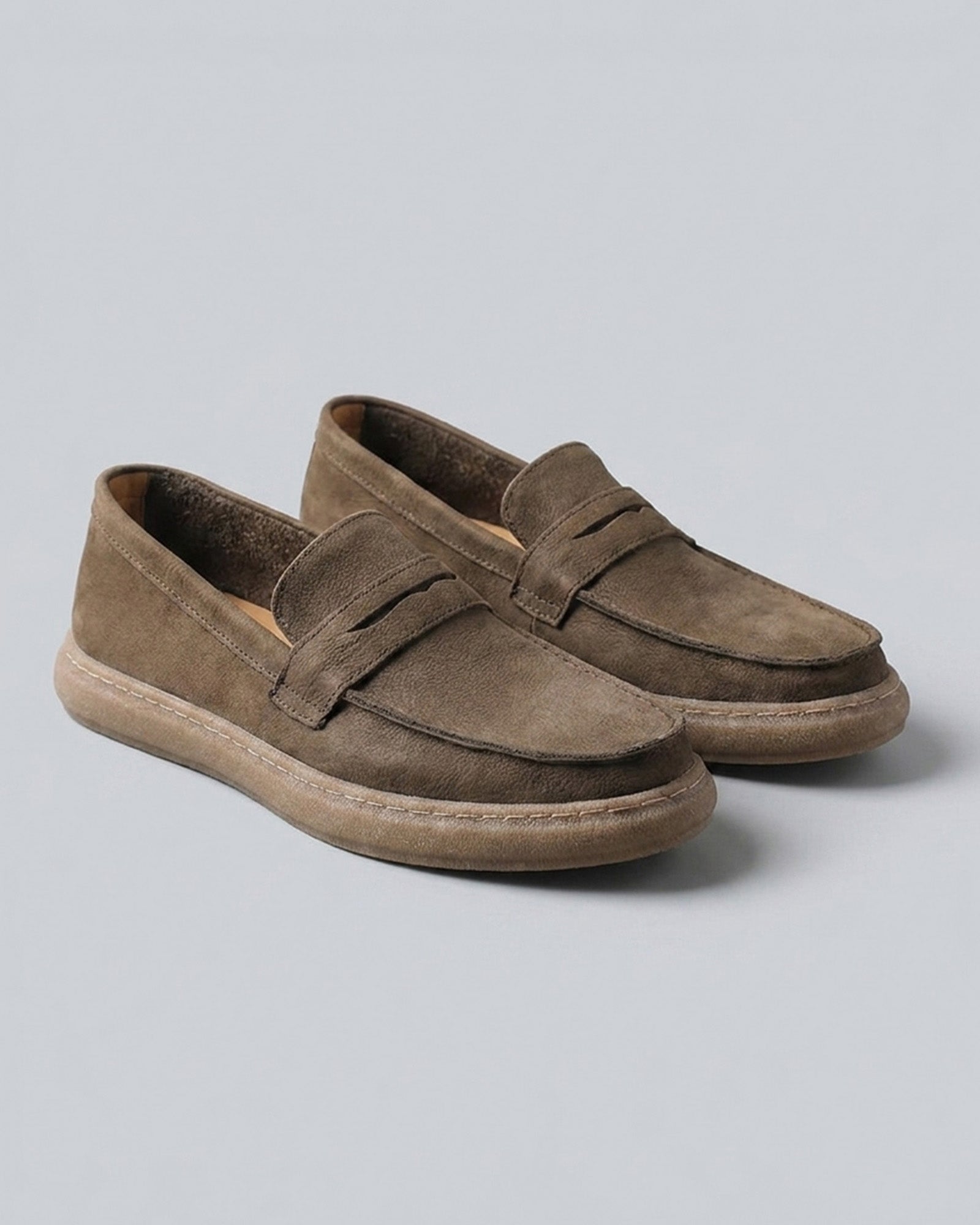 Pair of Salcombe men's dark grey leather penny loafers