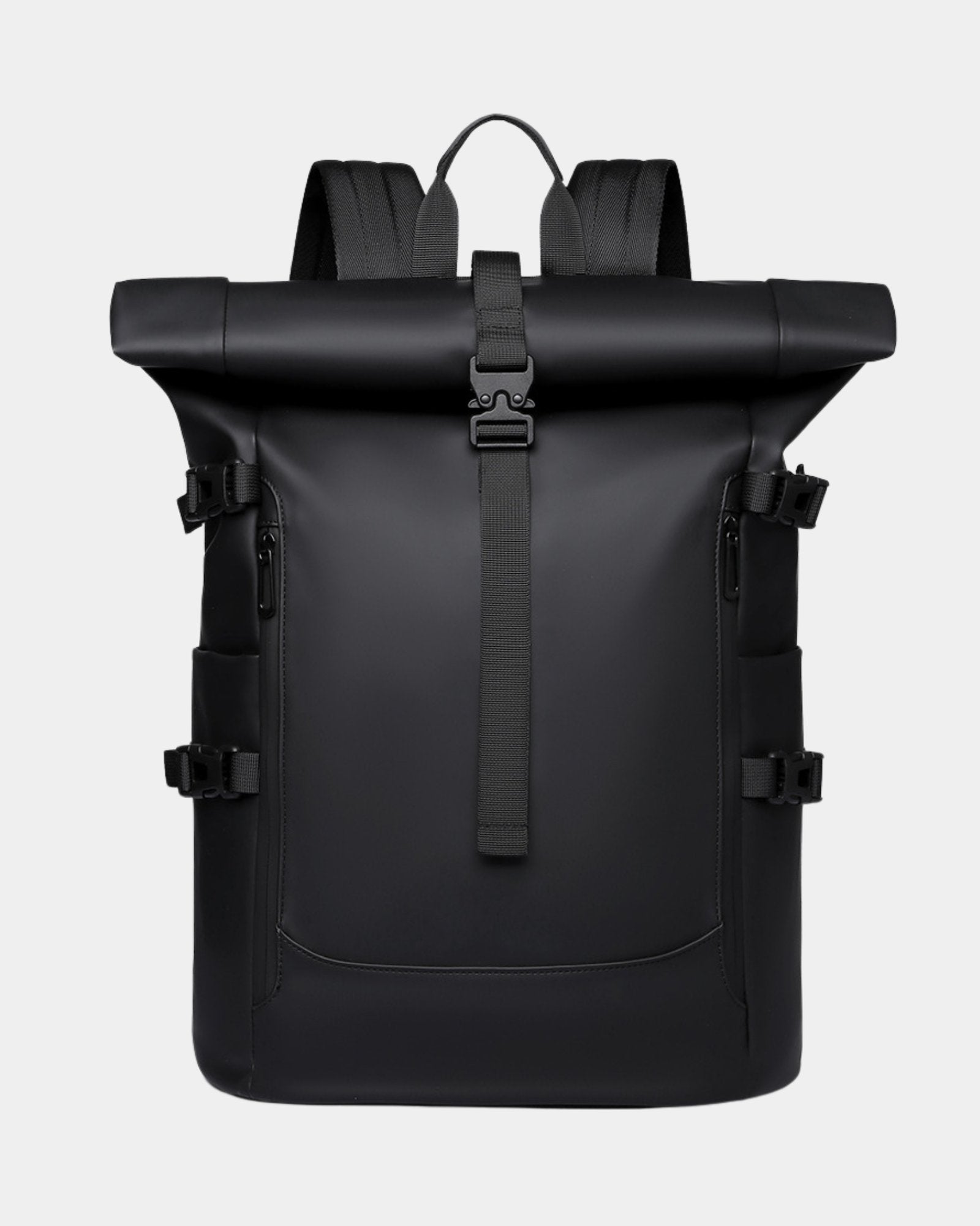 Tucker waterproof laptop travel backpack in black front view