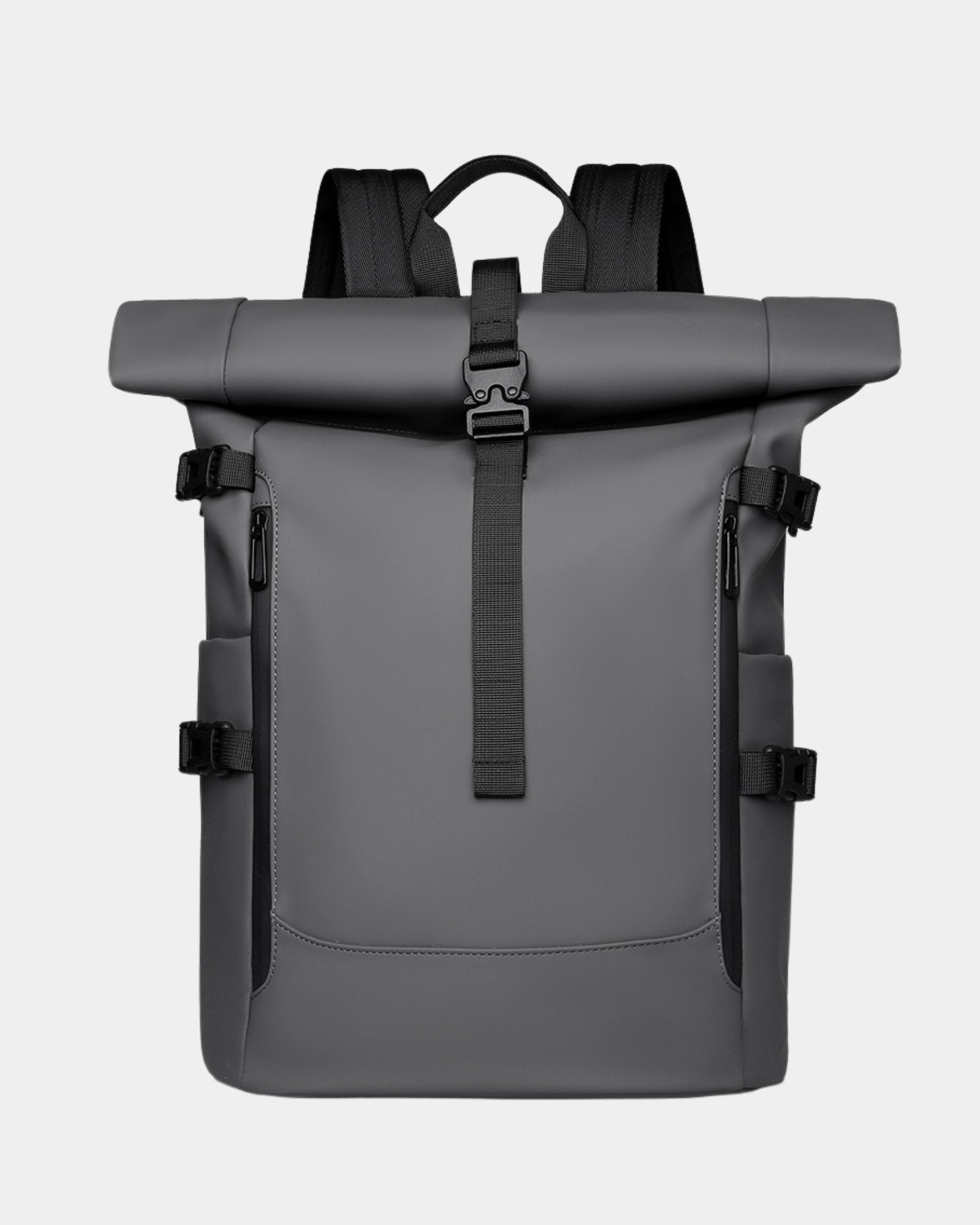 Tucker waterproof laptop travel backpack in gray front view