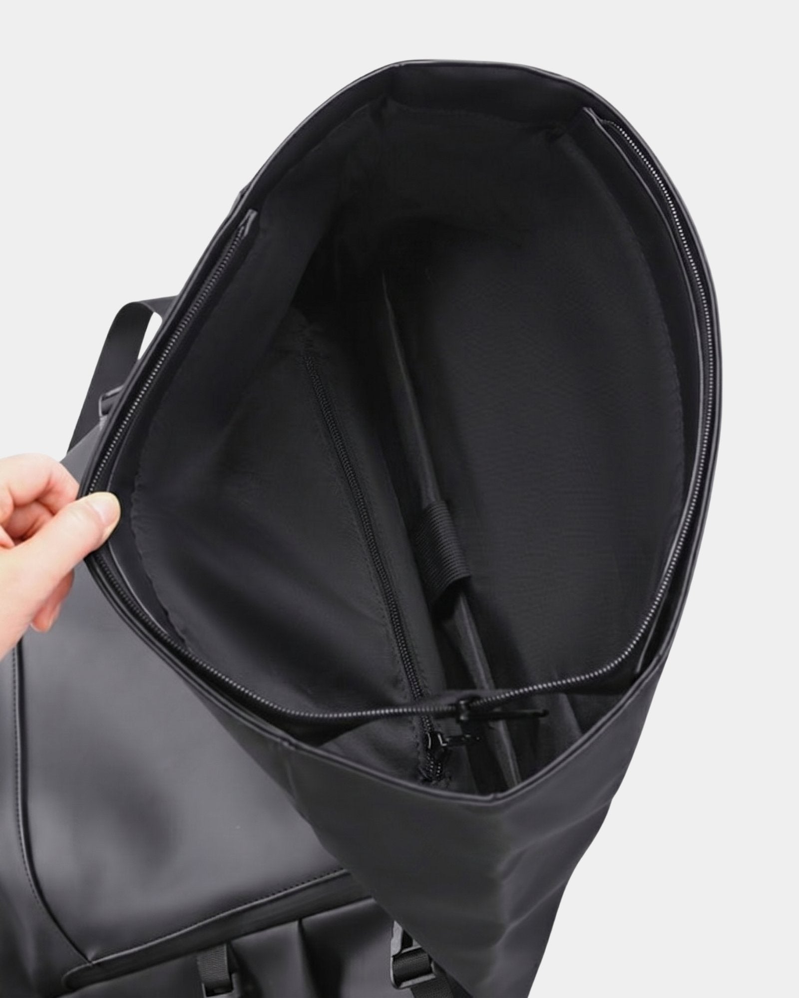Tucker waterproof laptop travel backpack open interior with laptop compartment