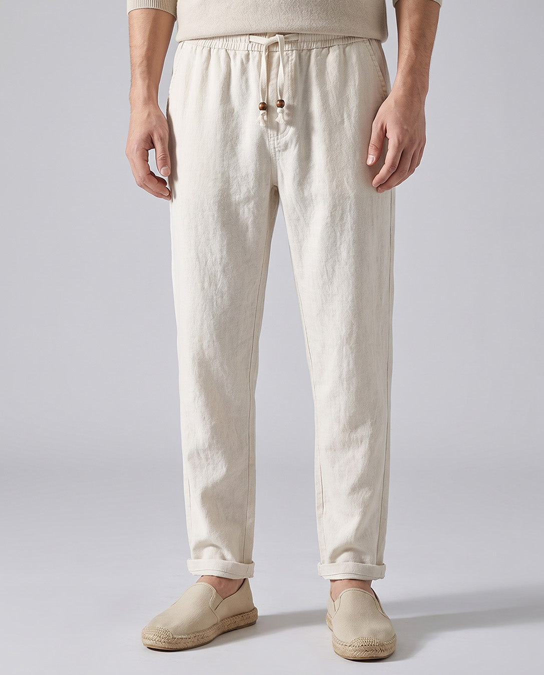 Men's Casual Linen Drawstring Pants in Beige by Hudson & Tate - front view