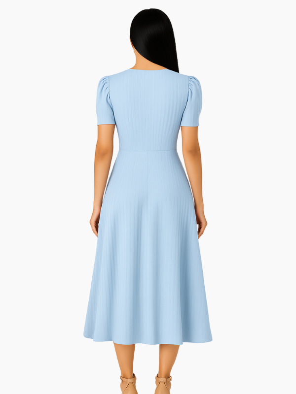 Women’s V-Neck Midi Dress – Elegant A-Line Style for Any Occasion-Women's Dress-Hudson & Tate-Hudson & Tate