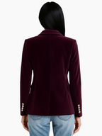 Women’s Velvet Blazer – Elegant Emerald Jacket with Gold Buttons-Blazer-Hudson & Tate-Hudson & Tate