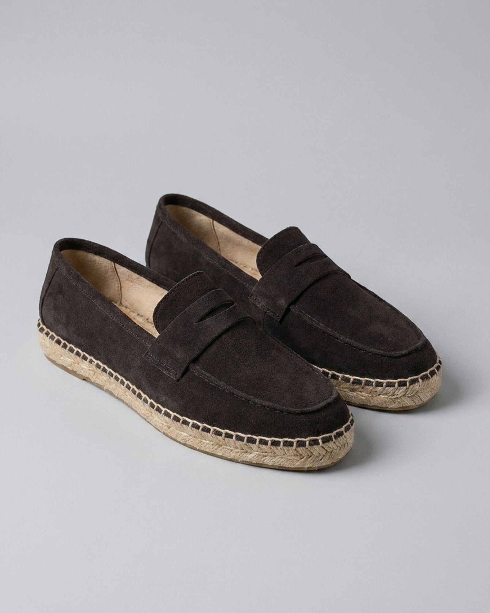 Pair of Cadiz men's dark brown suede espadrille loafers