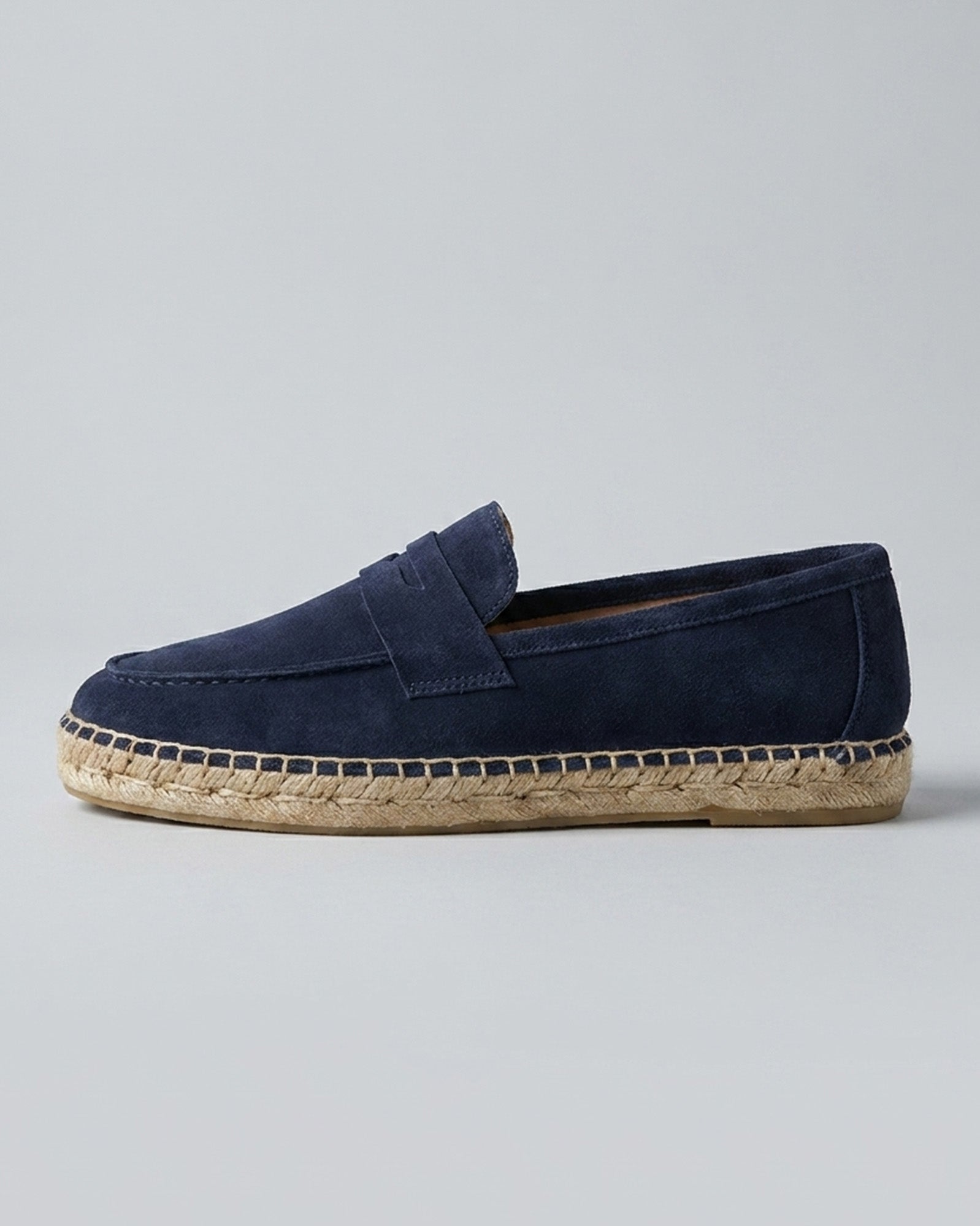 
Side view of Cadiz men's navy suede espadrille loafer