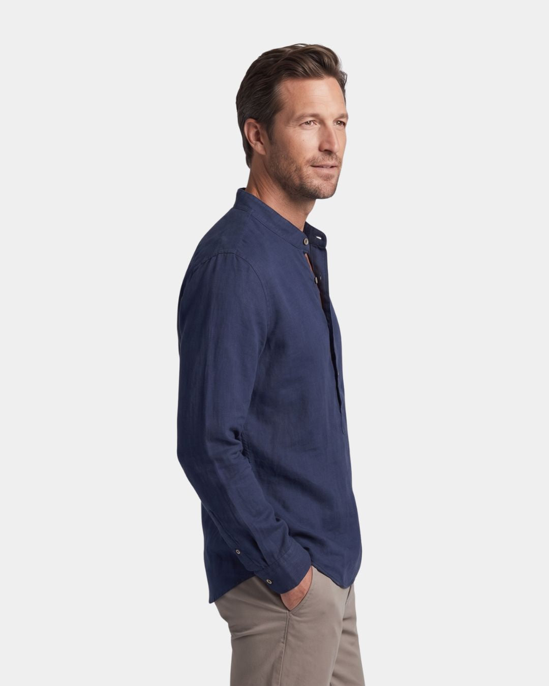 Falmouth Men's Linen Stand Collar Shirt