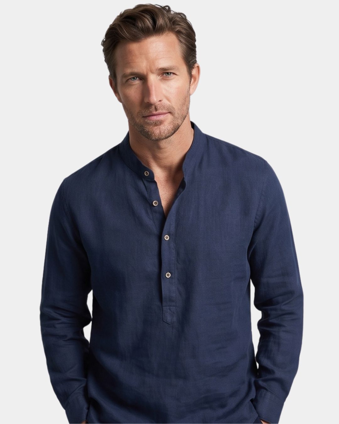 Falmouth Men's Linen Stand Collar Shirt