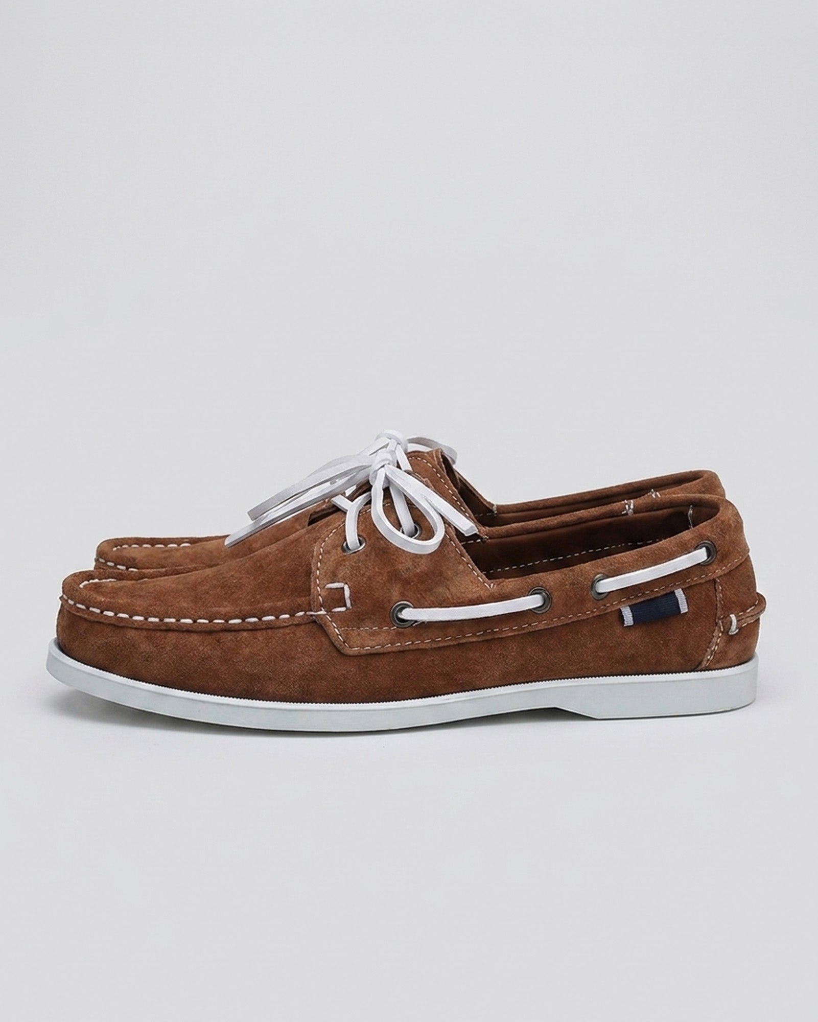 Hudson & Tate Newport Men's Suede Boat Shoe Tan - Side Studio Shot