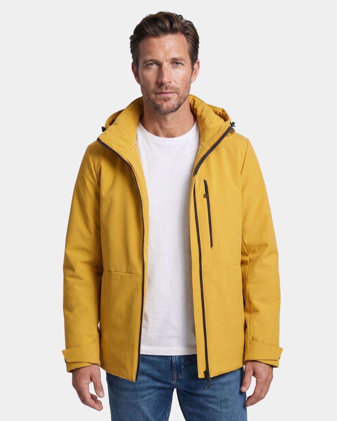 Front view of Men’s Waterproof Insulated Windbreaker Jacket in yellow