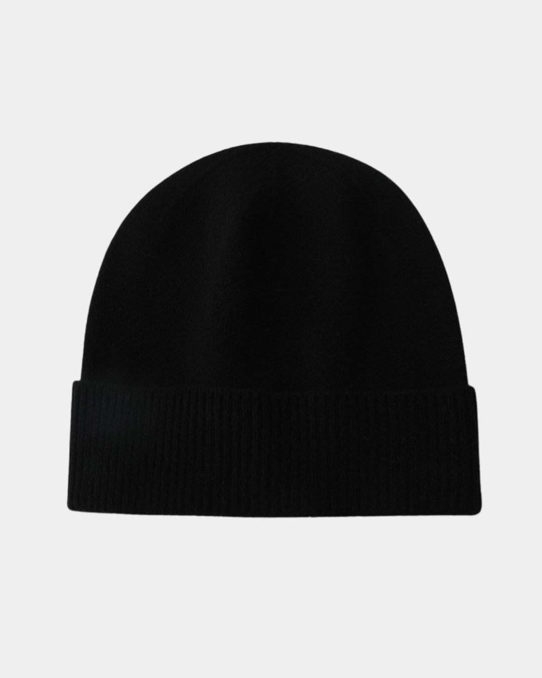 Classic black men’s wool beanie with a ribbed fold-over cuff and soft knit construction for winter warmth.