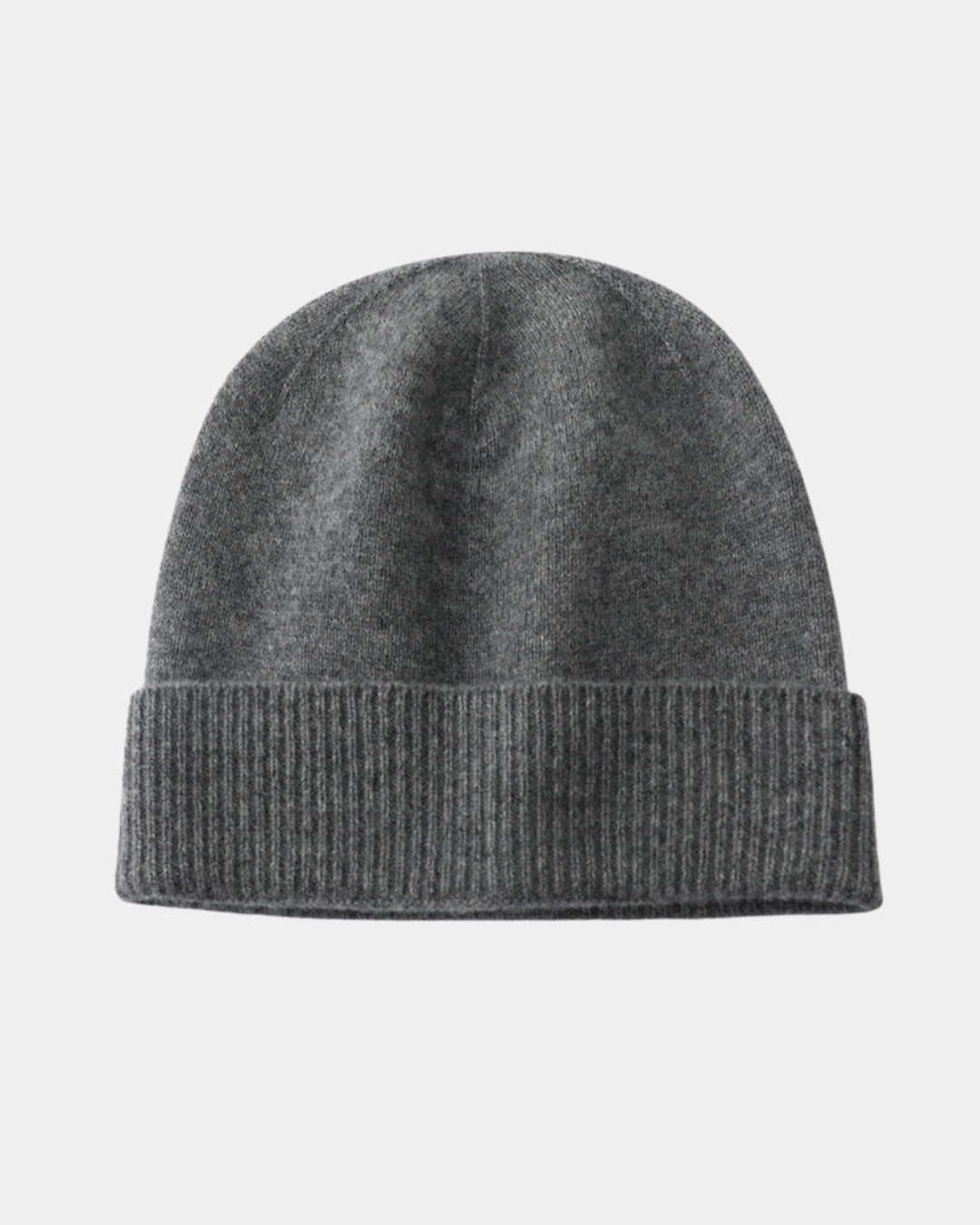 Charcoal grey men’s wool cuffed beanie with a soft knit texture and a ribbed fold-over brim for a classic winter look.