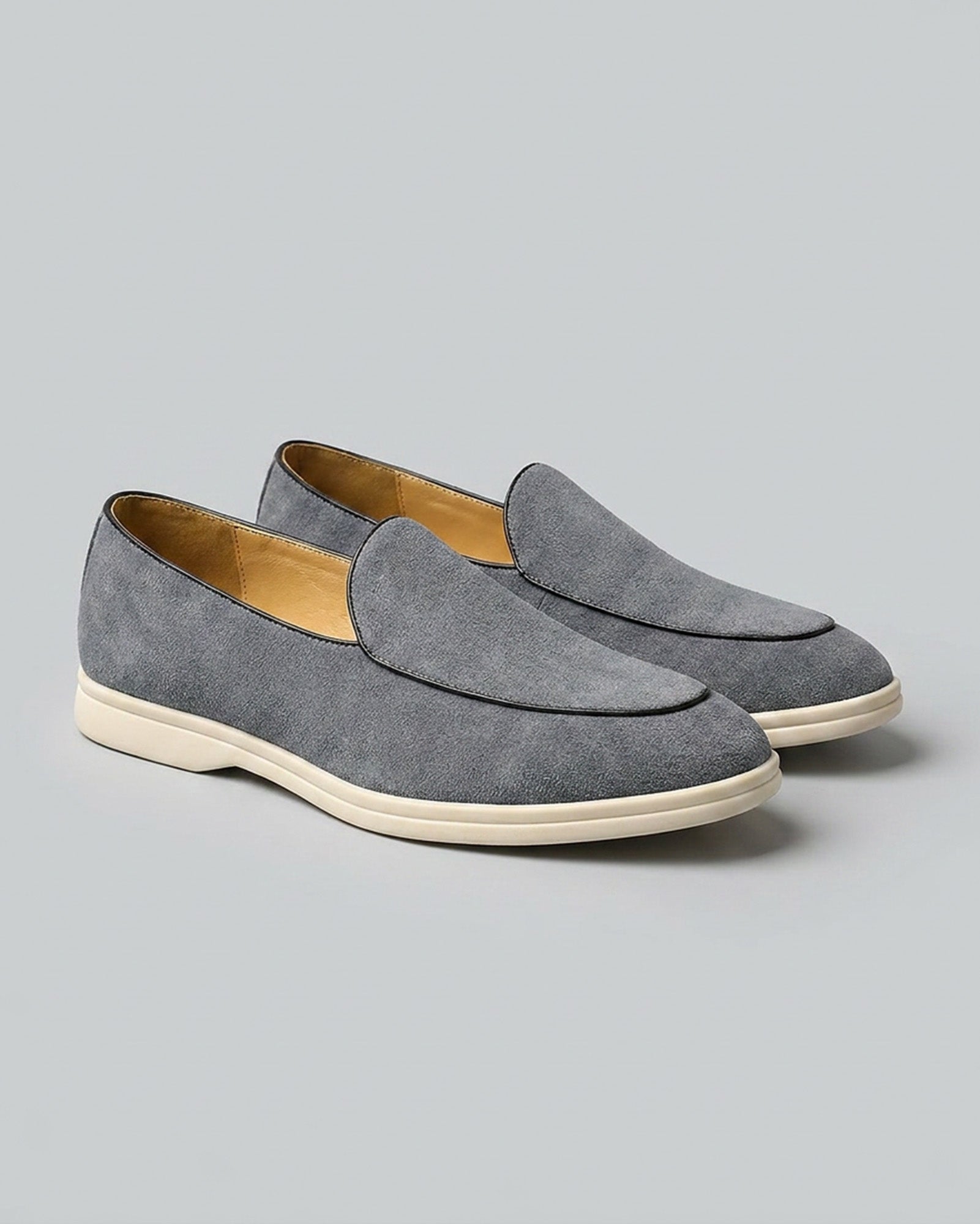 Pair of Milan men's stone grey suede slip-on loafers