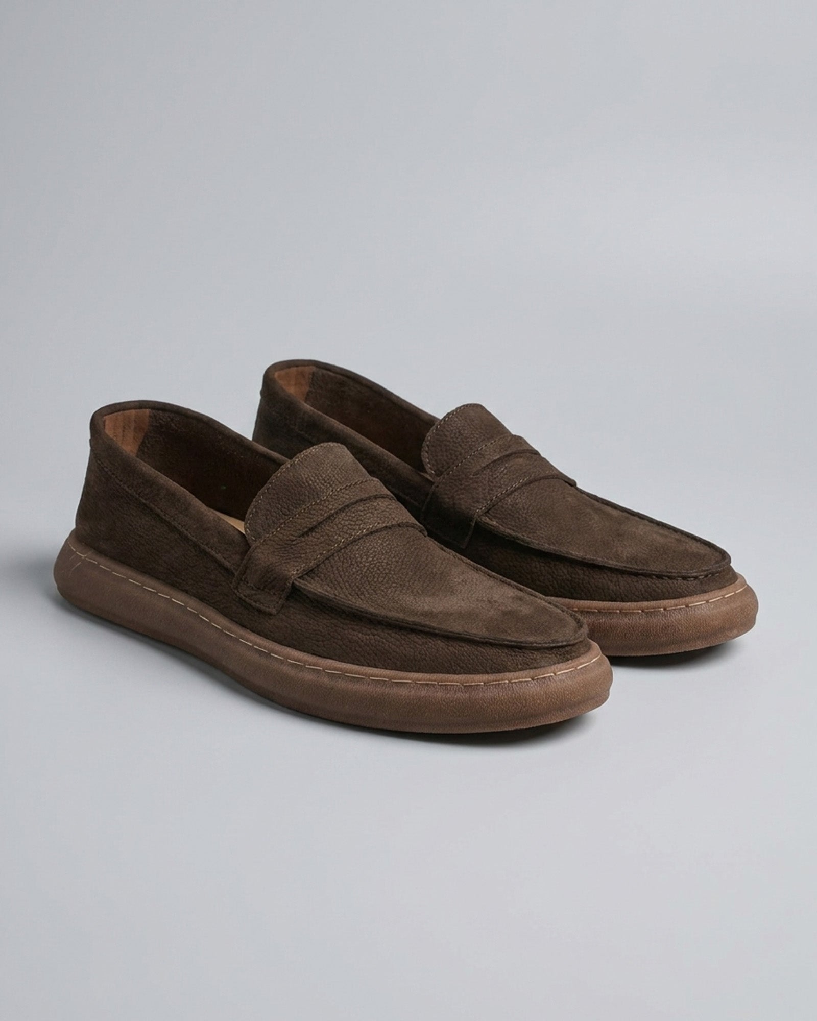 Pair of Salcombe men's dark brown leather penny loafers