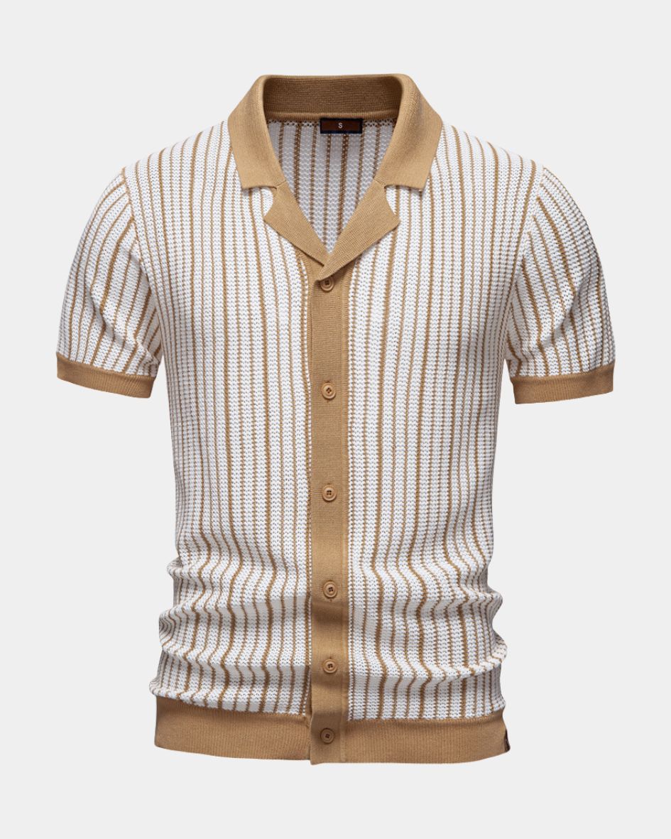 Striped shirt with brown accents on a white background
