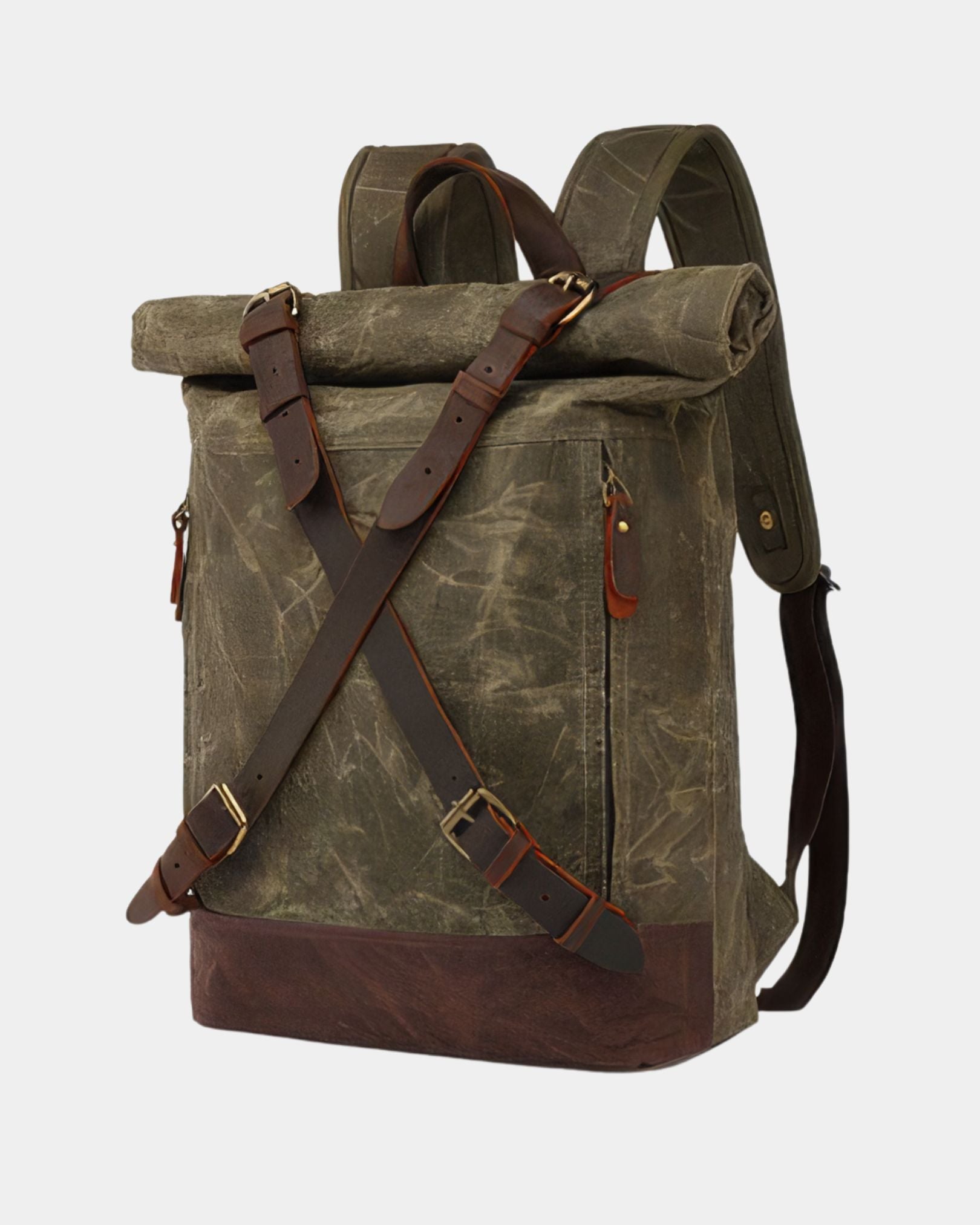 Wellington Waterproof Vintage Travel Backpack - Army Green Side View